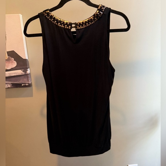 KRIZIA POI Black Sleeveless Top with Gold Embellished Neck Size 46/XL - Picture 8 of 8